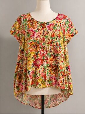 Cynthia Rowley Women's Floral Paisley Rayon High-Low Boho Multicolor Blouse